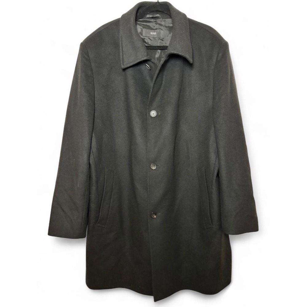 Hugo Boss Mens Black Cashmere Wool Coat Overcoat Size 46R